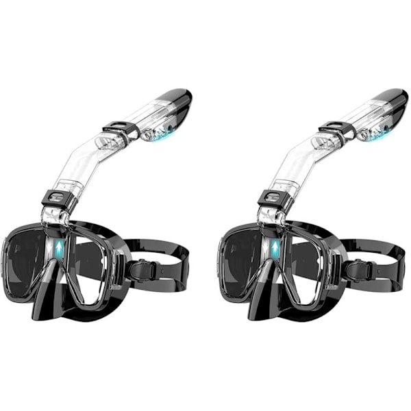 2X Foldbar Dykkedeksel Snorkel med System og Kamerafeste, Profesjonelt Utstyr for Barn - Svart