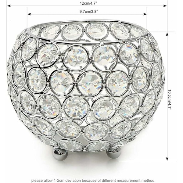 Kristallkula Ljusstake Rund Silver Skål Ljusstakar Rätt Varmt för Bröllop Centerpiece (12cm Diameter), Passar Ljus Mindre än 6cm i Diameter