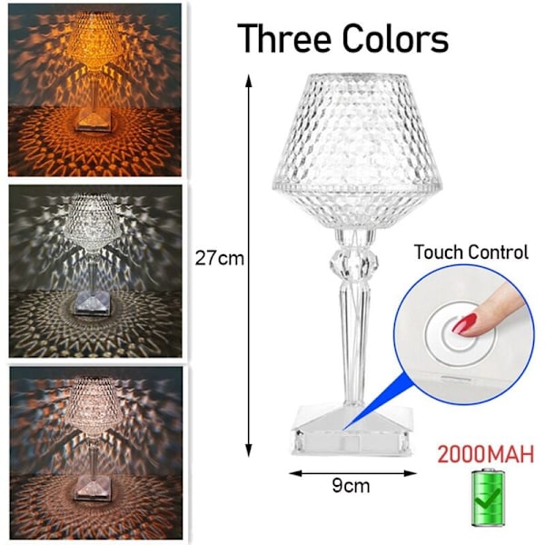 3 farger berøring krystall bordlampe USB dimming romantisk nattbordslampe dekorativ skrivebordslampe for restaurant bar