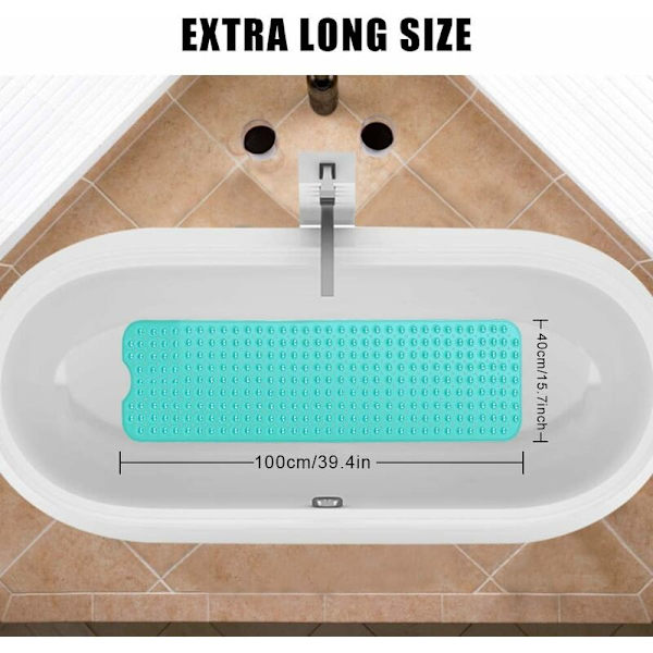 Halkskyddad badrumsmatta, extra lång tvättbar badrumsmatta, mögelbeständig duschmatta med 200 sugkoppar, latexfri ftalatfri (100 x 40 cm) - Grön-