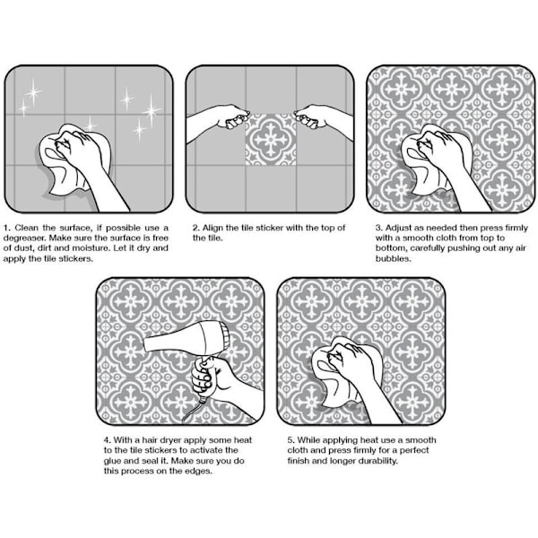 Flise Stickers til Badeværelse og Køkken, 24 stk. Vægstickers Klæbende Flisemosaik Dekorativ Cementflise Klæbende Sticker til Vægflise Dekoration (20x20