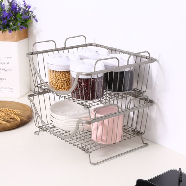 2 stk. Kjøkkenoppbevaringskurv Benkeplate Frukt Grønnsaker Jernkunst Oppbevaringskurv med Håndtak Rektangulær Oppbevaringsholder A