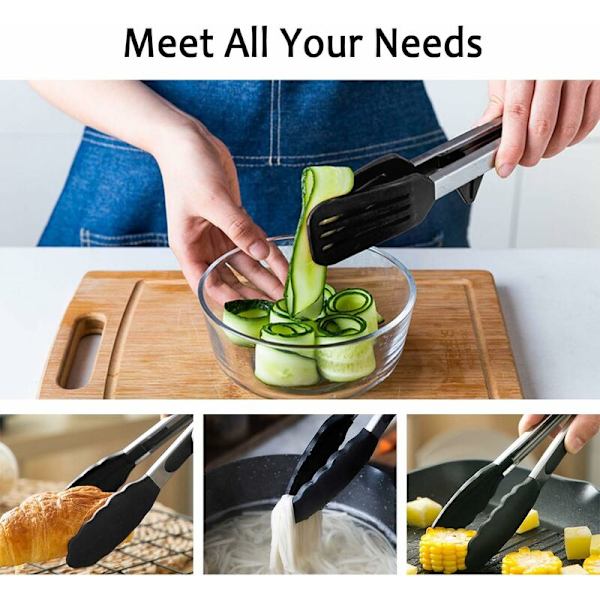Rostfritt Stål Grilltång Set 22cm Silikon Köks Tång med Säkerhetsklämma Korvtång Serveringstång Multifunktionell Tång Grillbestick Icke-