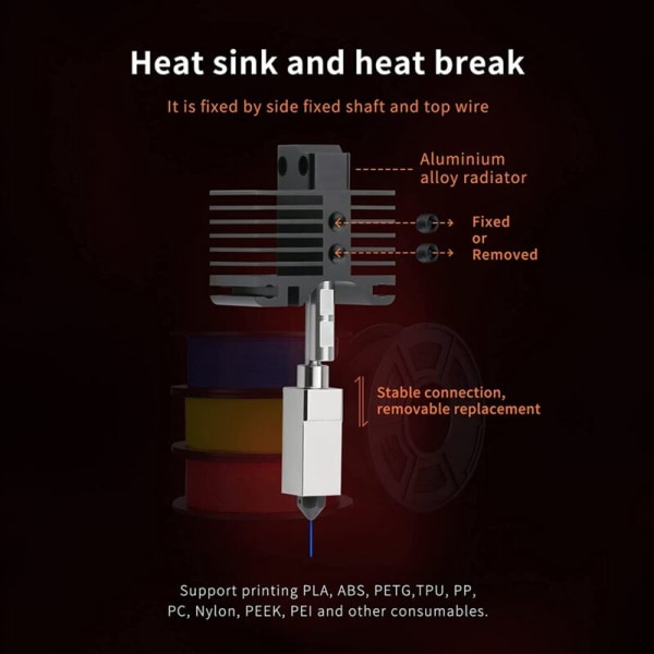 Jopa 500 °C:n korkean lämpötilan kuumennuspäälohko, kromi-zirkoniumkupari, nikkelipinnoitettu versio 3D-tulostimelle P1P