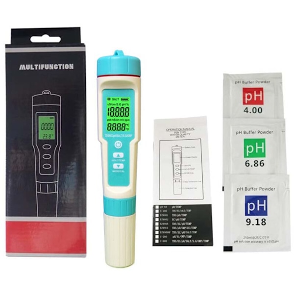 7 i 1 PH-måler med TDS EC Salinitet Temperatur, Høj Præcision Multifunktions Tester, Vandafvisende, Automatisk, Multifunktions, ORP, Negativ Potenti