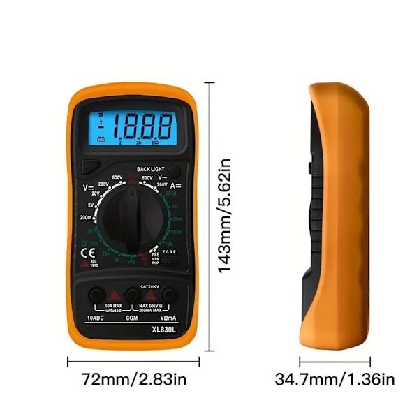 XL830L Digital Multimeter 2000 Räkningar Mini Multimeter Batteritestare Ström Spänning AC DC Motstånd Buzzer Transistor Voltmeter Amperemeter med Bakgrundsbelysning