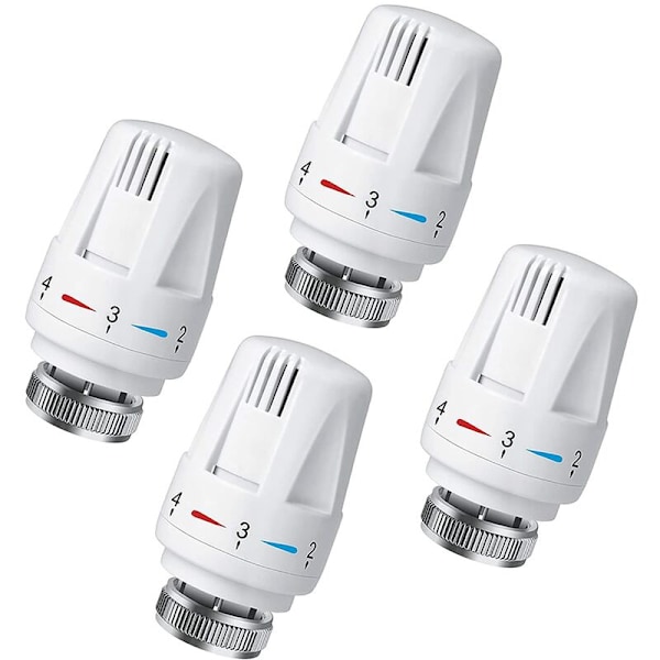 Set med 4 anslutna termostatiska huvuden, termostatiskt ventiltillbehör, radiatortermostatiskt huvud, ersättningshuvud för radiatorventil för termostat M30 x