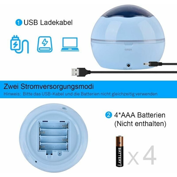 Stjernehimmel LED Projektor, Baby Natlys, Ocean World 2 i 1 Projektionslampe med USB Kabel (Blå)
