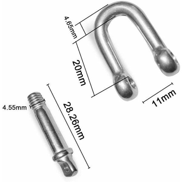 M5 Rustfrit Stål Shackle lige Rustfrit Stål Rem, (10 stk)