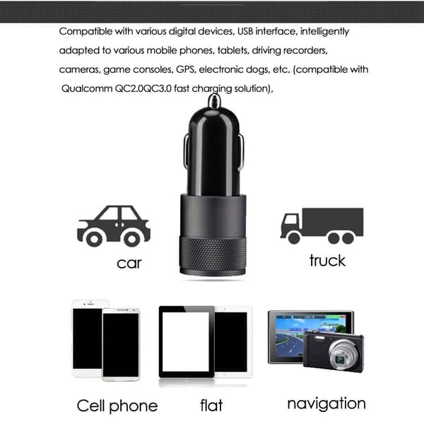 QC3.0 Billader for bærbar 2.4A Dual USB Billader Laderhode for Billadapter - Gull