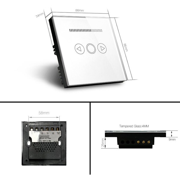 Touch-dimmerströmbrytare med kristallglasfjärrkontroll - Smart strömbrytare, trådlös fjärrkontroll för smart strömbrytare, beröringsdimmande LED-strömbrytare, härdat glas
