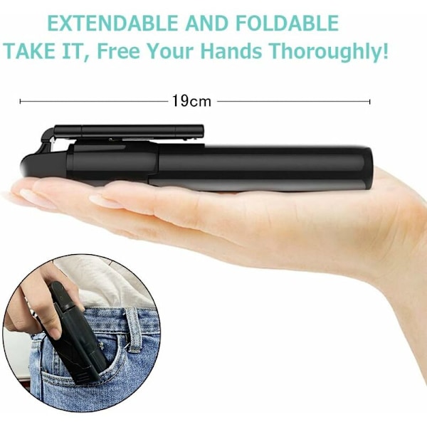 Bluetooth Selfie Stick, 3 i 1 Selfie Stick Stativ Udvidbar Bluetooth Selfie Stick Teleskopisk Justerbar Monopod med Aftagelig Fjernbetjening &
