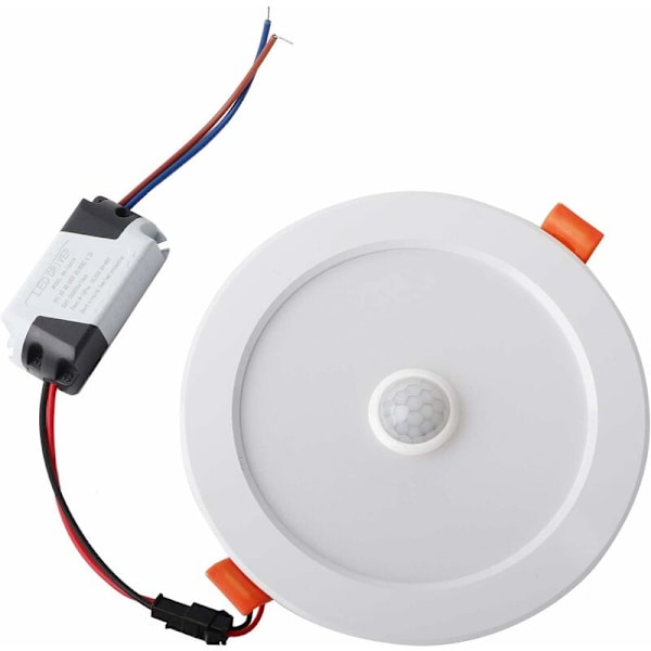 LED-upotettu valaisin 12W Lämmin valkoinen 3000K Liiketunnistin LED Ohut alasvalo Halkaisija 105mm