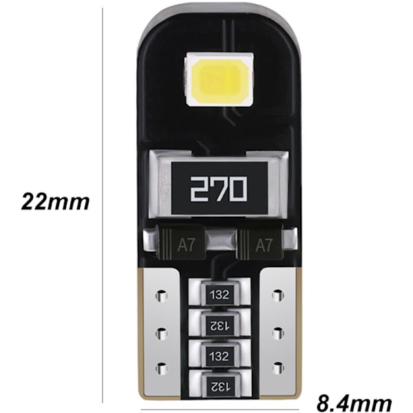 T10 W5W LED-billampe, 2835-2 Breddeindikator, Nummerplatebelysning Dekoding, Canbus Leselampe [Energiklasse A+]