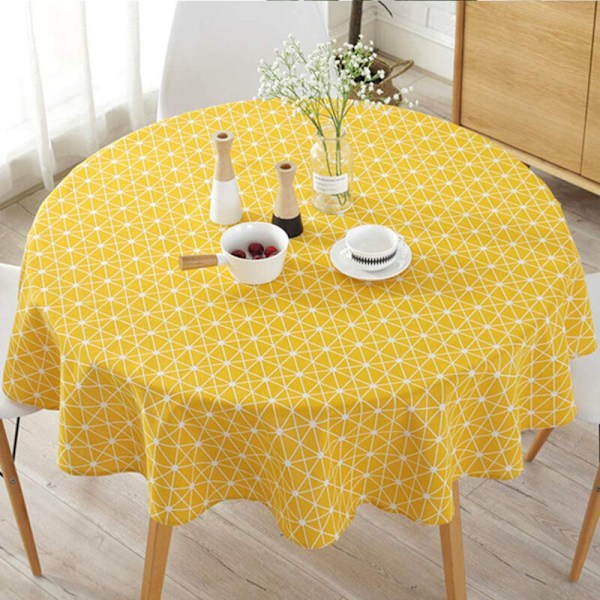 Dug - Linnedug Anti-Rynke Broderet Burlap Landlig Spisebord Dæksel Boho Køkkenbord Dug til Rundt Bord Diameter 12