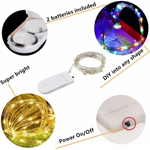10-pack 2M 20LED Batteridrivna Fejäljuslingor, Vattentäta Koppar LED-Strängljus för Juldekoration Sovrum Bröllop Fest Hem Trädgård (10 Ex