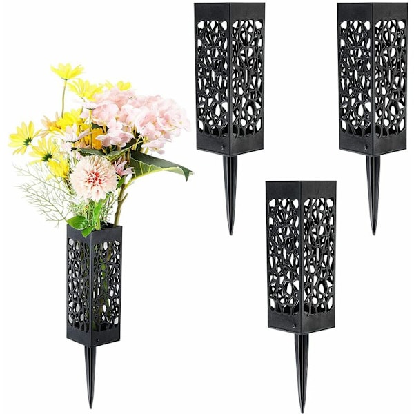 Set med 4 minnesmärkesvaser för gravstenar, gravdekorationer, kyrkogårdsblomsterbehållare med insatser, dräneringshål