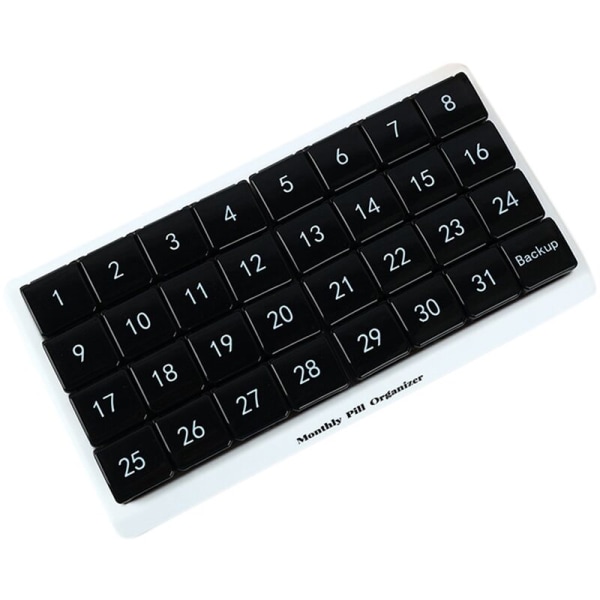 Månadens pillerbox 31 fack, 1 per dag, 4 veckor månader 31 dagar pillerbox, svart