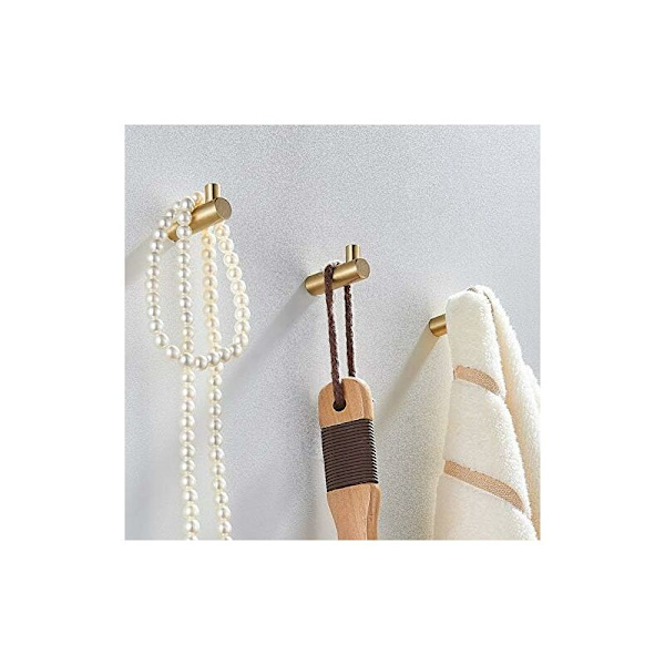 Sæt med 4 Børstet Messing Væghængte Krog 50mm x 12mm Guld Frakkekroge til Badeværelse Garderobe Håndklædeholder (L-Form)