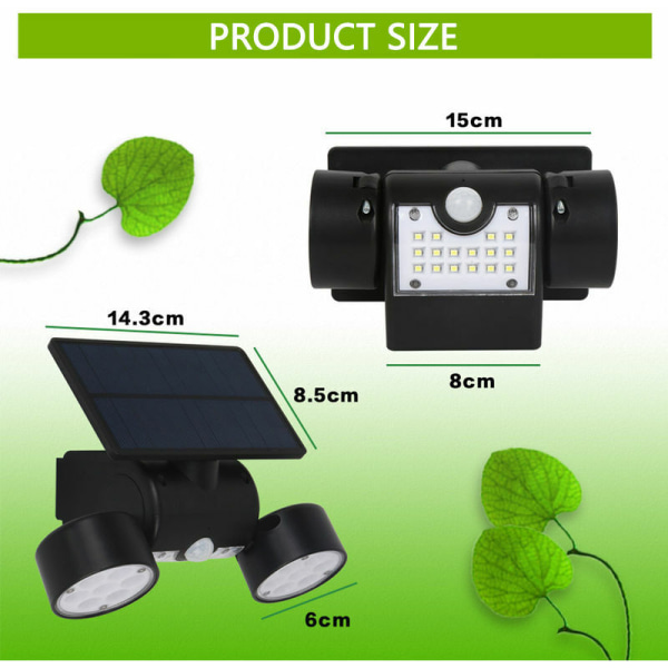 Dobbelt Hoved Solar Væglampe, Menneskelig Kropssensor Spotlight, LED Cirkulær Roterende Udendørs Vandtæt Have Lys
