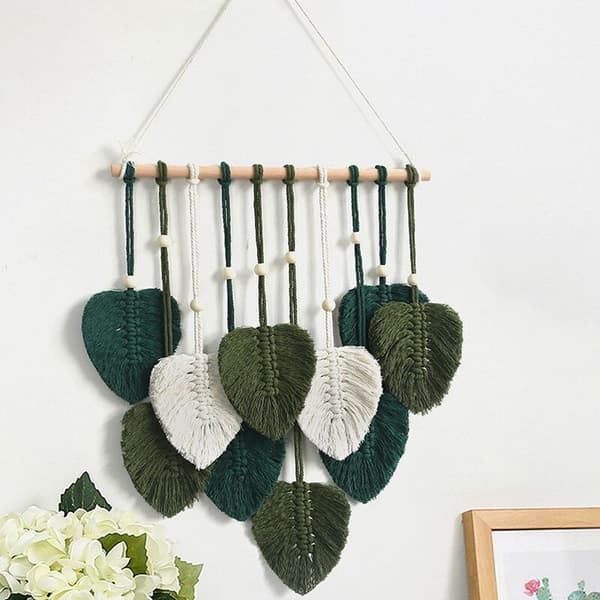 Macrame vägglöv, Boho Macrame väggdekor, Handvävda löv Tassel gobeläng, B
