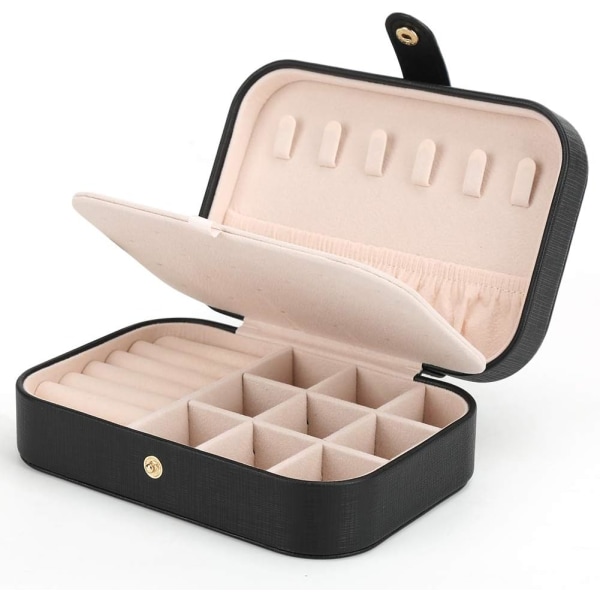 Pieni korurasia kaulakoru sormus säilytyslaatikko mini korulaatikko kaksikerroksinen matkakorujen säilytyslaatikko naisille tytöille lahjat musta