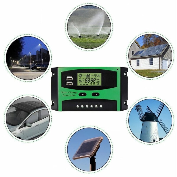 30A Solarkontroller 12V 24V LCD Funktion Dobbelt USB Udgang 5VDC Solcellepanel Batteriopladningsregulator