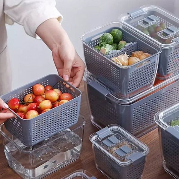 Køkken Plast Opbevaringsboks Frugt Opbevaringsboks Køleskab Opbevaring Sigte Opbevaringsarrangør Kurv Køkkenværktøj,S+M+L