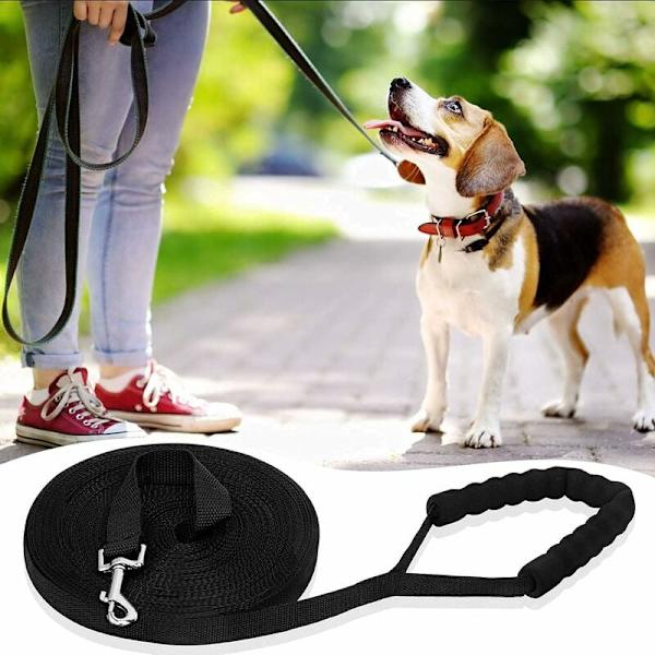 Hundetreningsbånd Hundelanyard Stropp Langt Bånd med Polstret Håndtak for Små til Store Hunder -20M, Svart-Fei Yu