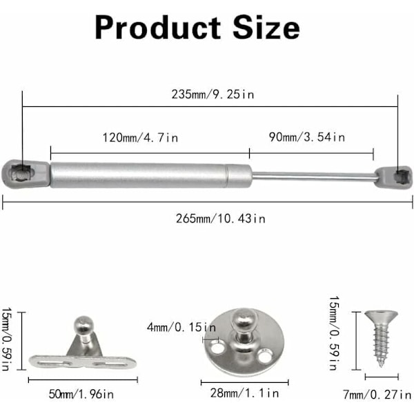 Set med 2 Gasfjädrar, 60N/6 kg Möbelfjäder Gasstötdämpare, Mjukstängande gångjärn, Hydraulisk Fjäder Skåpfjäder för Köksluckor (2, 60N),