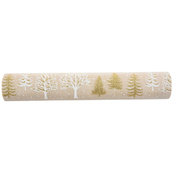 Julebord Juletrær Snøfnugg Trykk Bord Tekstil Festivaldekorasjon 270X30Cm Beige Juletre