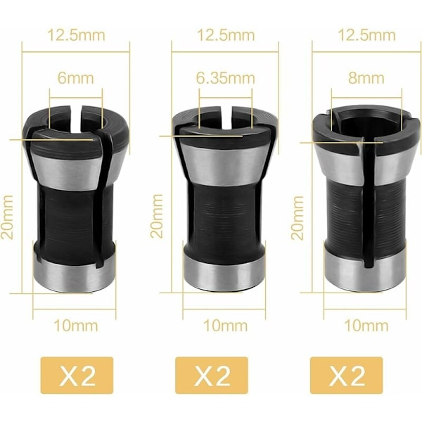 6 kpl:n istukka-adapteri, istukka-adapteri, porakoneen lisävarusteet, istukka-adapteri, jyrsinkoneen istukka, puutyökalut, 6 mm, 6,35 mm, 8 mm