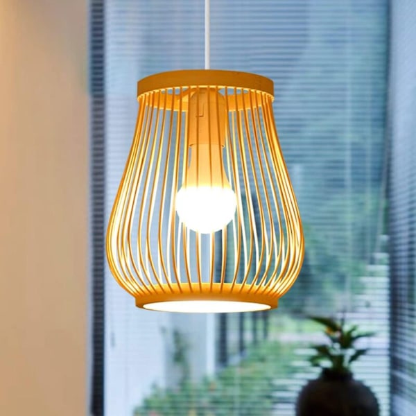 Bambusvevd Hengelampe, Bambuslampeskjerm, Taklampe, Lysekrone, Taklampe Dekorativ Lampe for Restaurant, Stue, Bardisk