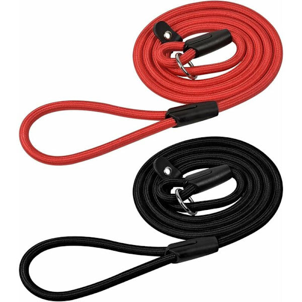 Deler Hundekobbel Tau, Nylon Hundekobbel, Mykt Sterkt Tau, Anti-Trekk Kobbel, Hundetreningskobbel, Halsbånd Hundekobbel for Små Mellomstore Hunder (Svart+Rød)
