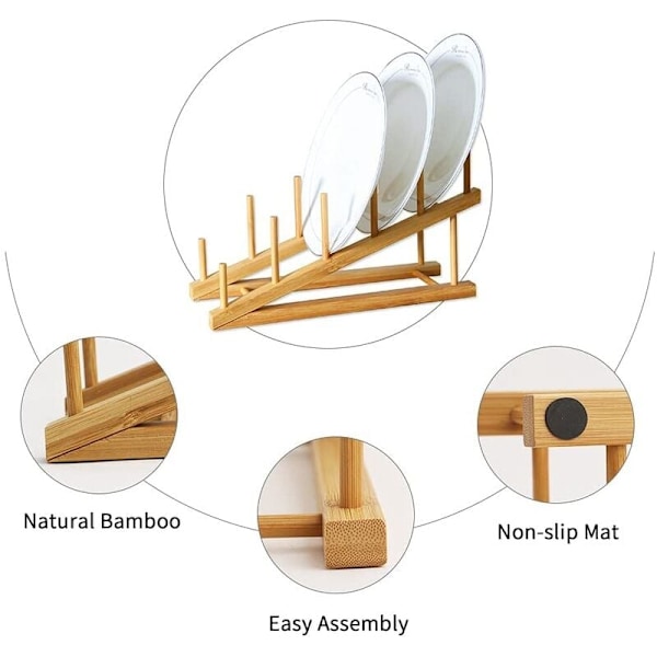 2 st Dish Rack i trä, Bambu Tallrikshållare Grytlockshållare, Diskställ Köksorganiserare för Disk Tallrik