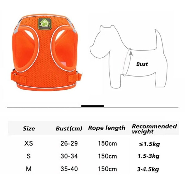 Bröstsele för medelstora och små hundar, luftnätväst, andningsbar mjuk nätvalpväst, reflekterande sele med 1,5 m koppel