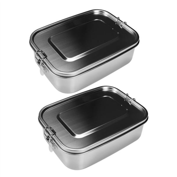 2X Rustfritt Stål Bentoboks, 3-roms Matboks med To Sider, for Mat 1400Ml for Barn og Voksne, Miljøvennlig, Oppvaskmaskinsikker