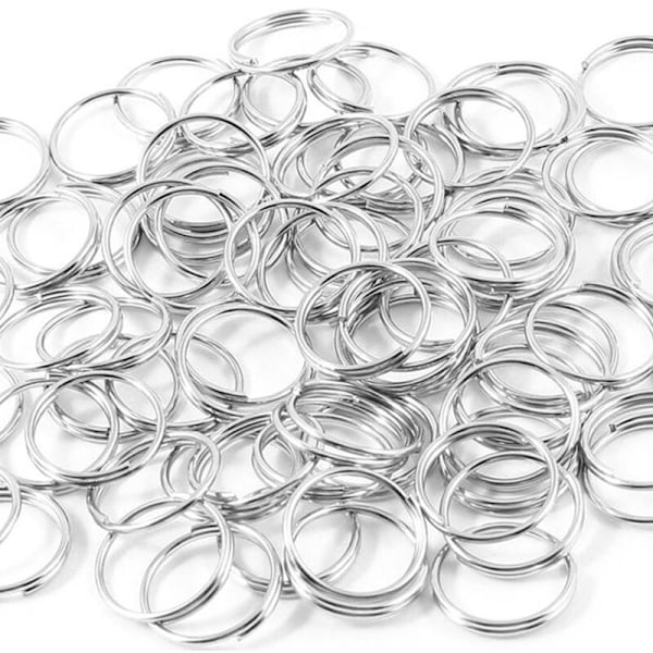 10 mm sølvfarget metall delt nøkkelring erstatning 80 stk