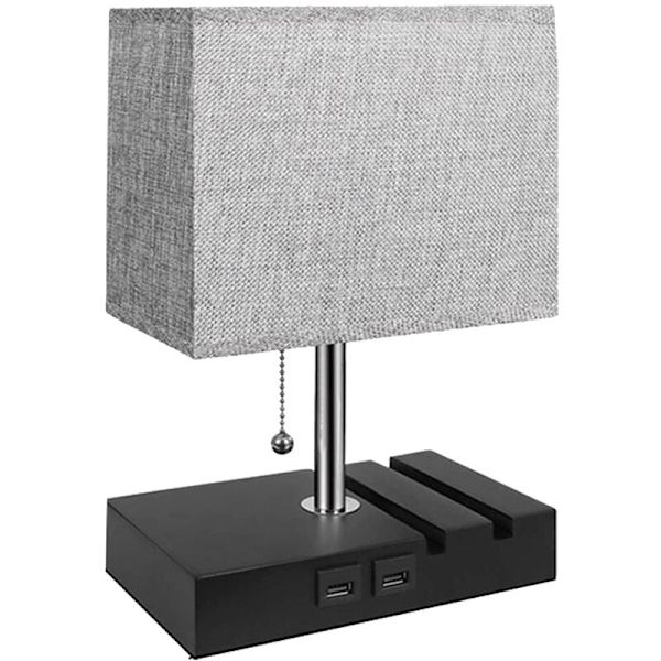 Bordslampa för sovrum med 2 USB-portar, Liten USB-sänglampa med 2 stativ, EU-kontakt skrivbordslampa