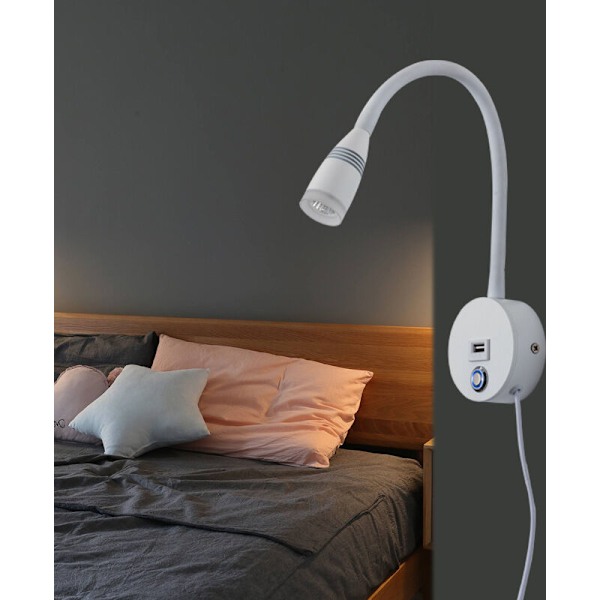 Väggmonterad Läslampa Sconce USB Laddningsport Touch Dimmer Switch LED Varmvit Input