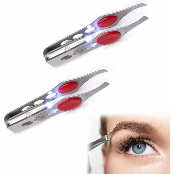 Pinzett med LED-ljus Professionell pincett Luminous pincett Rostfritt stål Ögonbrynspincett Luminous pincett Makeup pincett med ljus 2 st