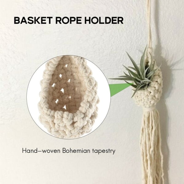 Boho Macrame Luftväxt Hängare Tillandsia Hängande Korg Rephållare Blomdekor (13CM)