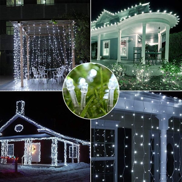 15M 100 LED Lysstreng Cool Hvid Julelys Indendørs og Udendørs 8 Lystilstande Dekoration Transparent Kabel til Hjem Have Festival