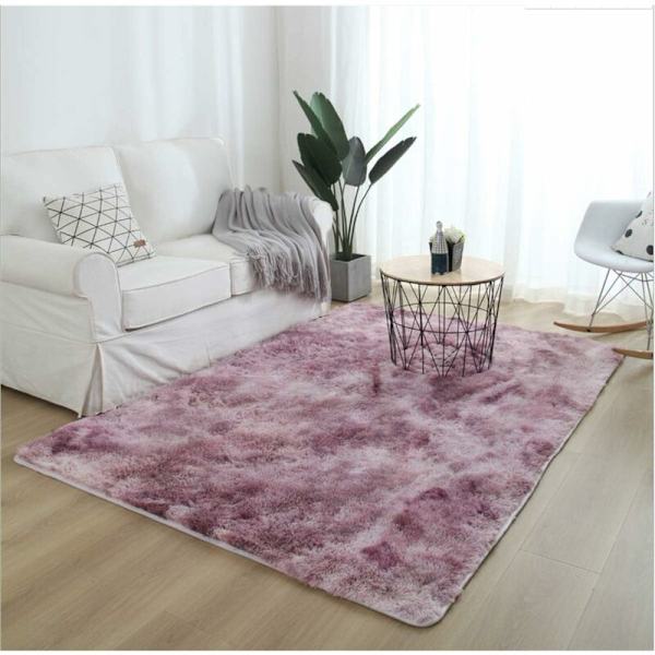 Mjuk och fluffig gradientmatta, tvättbar långhårig med halkfri botten, modern stil dekorativ matta för vardagsrum, sovrum, soffa (rosa + lila, 60