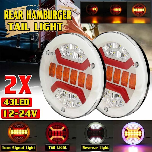 2 dele 43 LED lastbil baglygter til trailer campingvogn stop bremse DRL blinklys