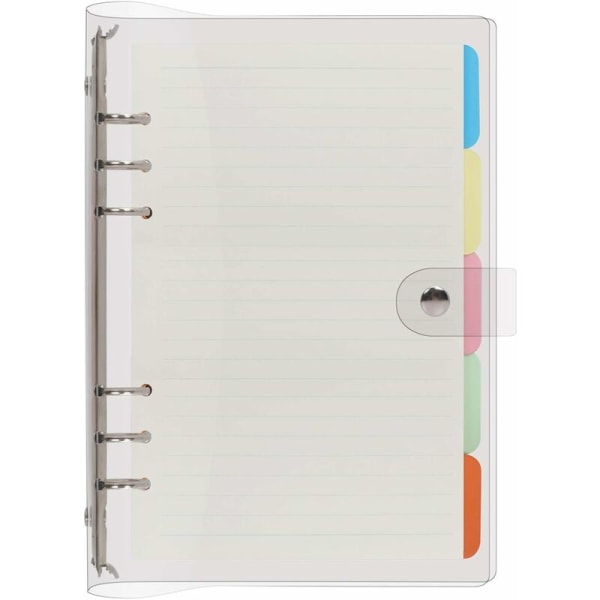 A5 Ringbind 6 Rund Ringbind Klar PVC Notebook Cover Bind Journal med A5 Fyldpapir og 5-Index Index-