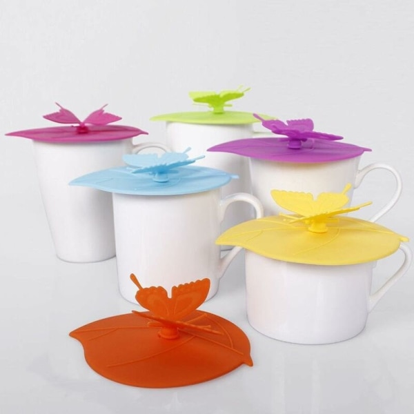 SiliCone Cup Lid - Butterfly Cup Cover - Vattentät Dammtät SiliCone Lid - Varm Cover Lids 6 Set i Ljusa Färger (6 Färg)-Fei Yu