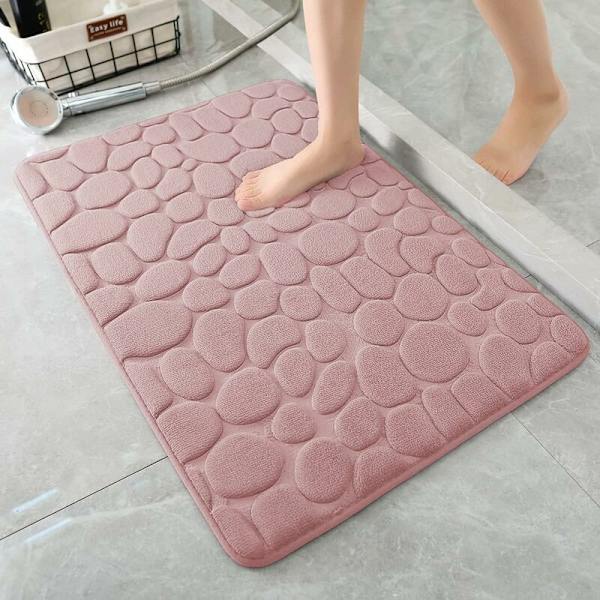 Memory Foam Bademåtte, Brostensbademåtter, Super Vandabsorberende, til Badeværelse, Maskinvaskbar (20 x 32, Pink)