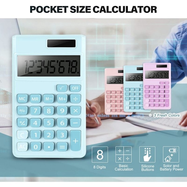 3 st Mini fickräknare Digital Elektrisk Skrivbordsräknare med 8-siffrig LCD-display