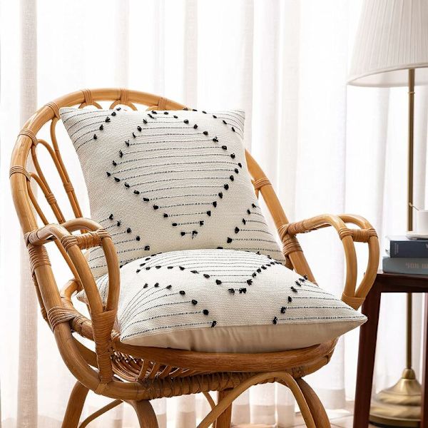 Set om 2 kuddfodral 45x45cm, bohemisk dekorativ kudde modern vävd fyrkantig örngott för soffa sovrum vardagsrum, svart och vit